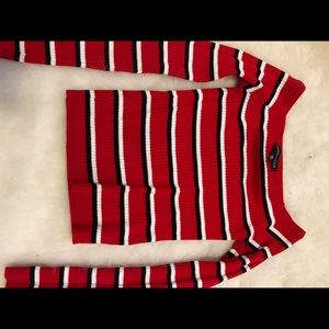 Kendall & Kylie Striped Off The Shoulder Tee